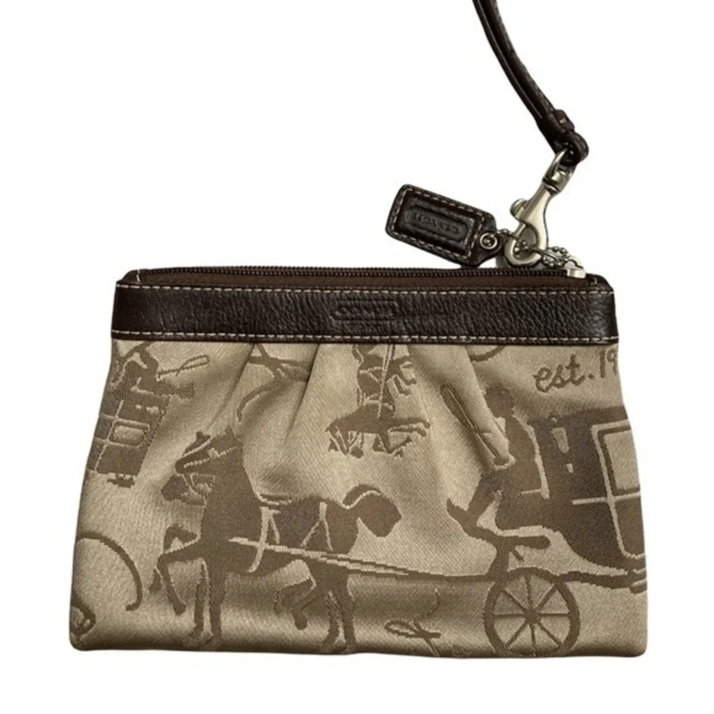 Coach carriage brown wristlet bag